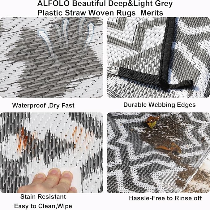 Outdoor Rug Waterproof 9x12 Camping Rug Outdoor Carpet for Patio,Outdside Rug,Plastic Straw Mat, Rv Camping Essentials,Outdoor Mat Decor Deals for Patio,Camping,Deck,Balcony,Porch