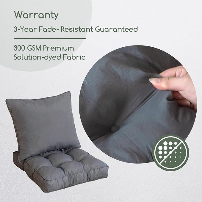 HIGOGOGO 22 x 22 Outdoor Cushions for Patio Furniture, Outdoor Seat Cushions with Resistant Waterproof Cover for Yard Garden, Grey