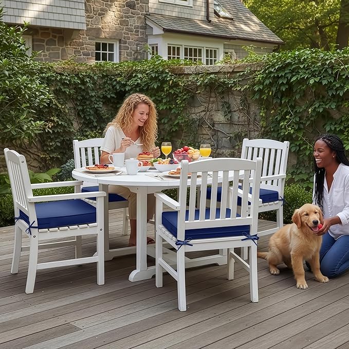Outdoor Chair Cushions Set of 4: Waterproof & Color Fastness Seat Cushion for Patio Furniture - 22 x 22 x 3 Inch Chair Pads with Ties and Hidden Zipper - Patio Chair Cushion Replacement, Navy