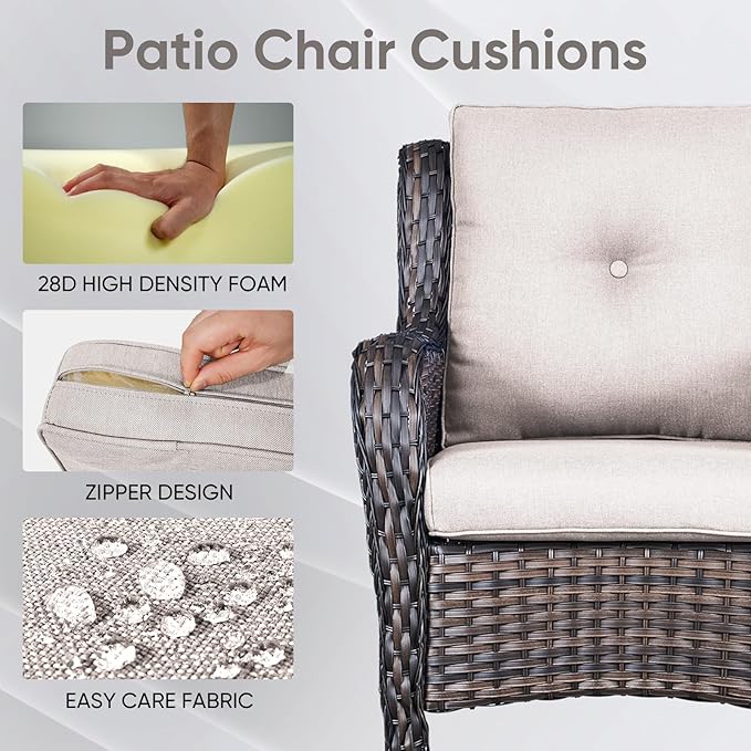 Patio Chair Cushions 4 Packs - Outside High Back Thick Water-Resistant Cushion 22x24 with Zipper Cover for Outdoor Glider Rocking Chairs Loveseat Couch – Beige/Buckle