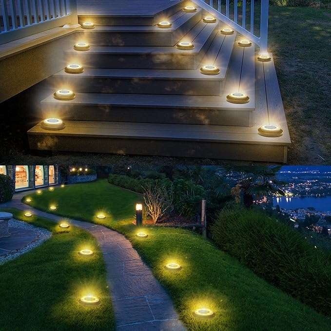 Flacchi Solar Ground Lights - Solar Powered Lights Outdoor Solar Disk Light Waterproof Landscape Light for Patio Yard Pathway Walkway Driveway (Warm White, 12 Pack)