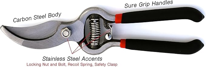 Garden Guru Classic Bypass Pruning Shears Clippers – Heavy Duty Forged Steel Pruners – Non Slip Comfort Grips – Cuts up to 1” Diameter – Professional Bypass Pruners Black - 1 Case (60 Pcs)