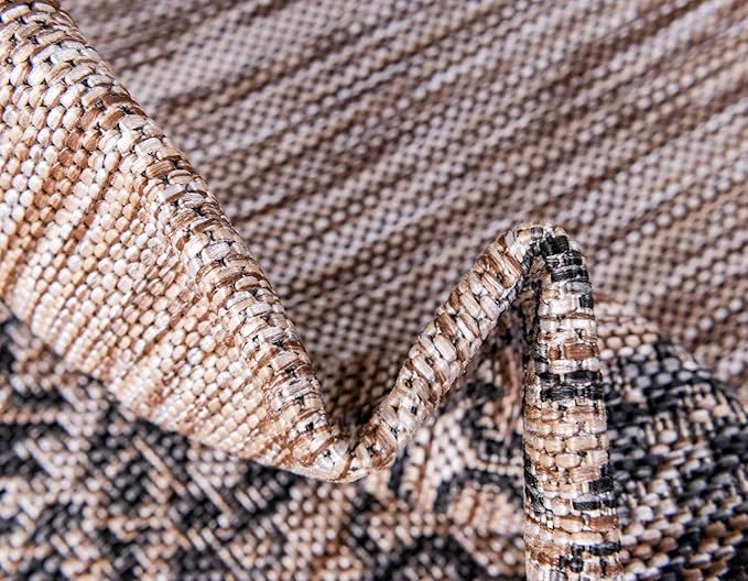 Unique Loom Outdoor Traditional Collection Area Rug - Antique (2' x 6' 1" Runner, Beige/ Black)