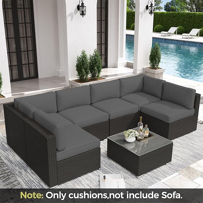 Crownland 14 Piece Outdoor Furniture Replacement Cushions, Patio Sofa Cushions for 6 Seat Rattan Wicker Sectional Patio Conversation Sets, Water-Resistant Outdoor Conversation Set Cushion(Grey)