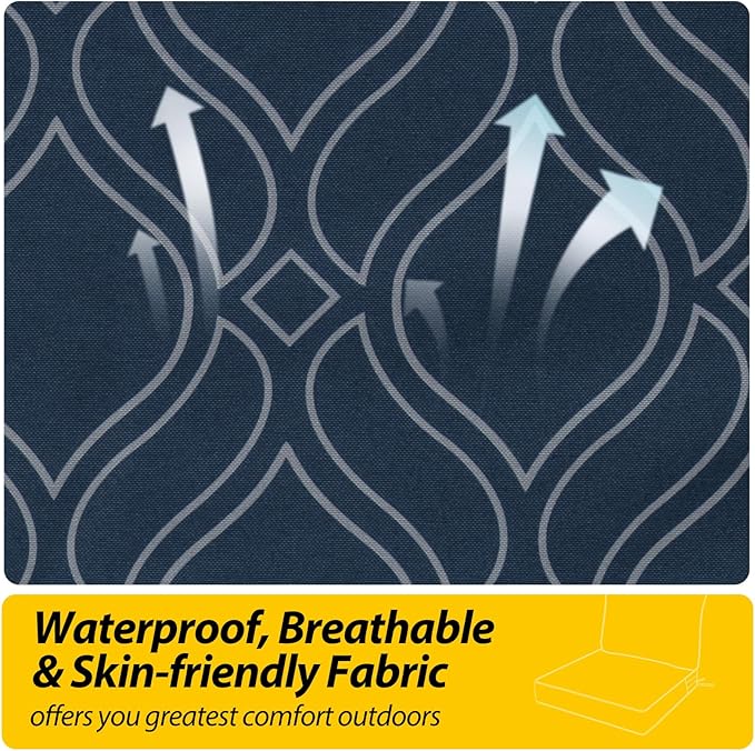 AAAAAcessories Outdoor Seat Cushions for Chairs, Fade-Resistant, Waterproof Patio Furniture Replacement Cushions, 22" x 22" x 3" + 22" x 17", Slate Blue Vine Trellis
