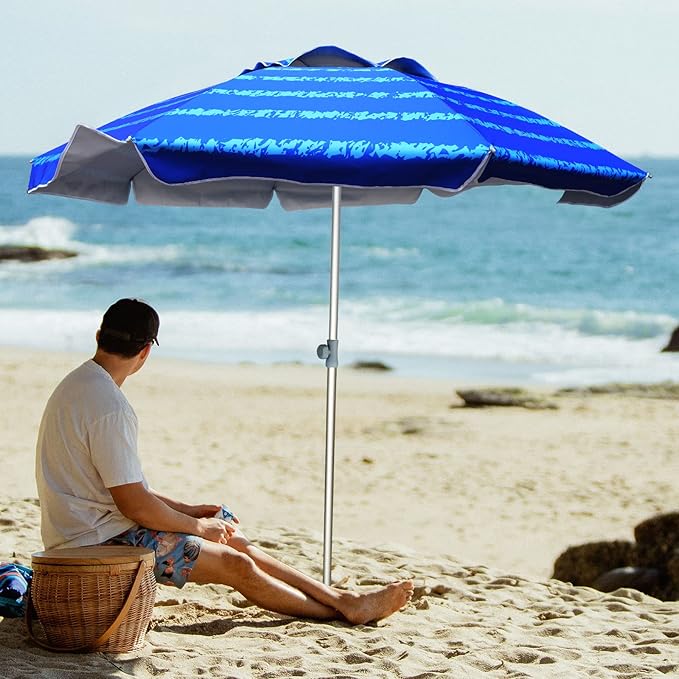 AMMSUN 7 Foot Heavy Duty HIGH Wind Beach Umbrella with sand anchor Vent Tilt Portable Sun Shelter, UV 50+ Sun Protection Outdoor Sunshade Umbrellas Carry Bag for Patio Garden Pool Backyard Multicolor