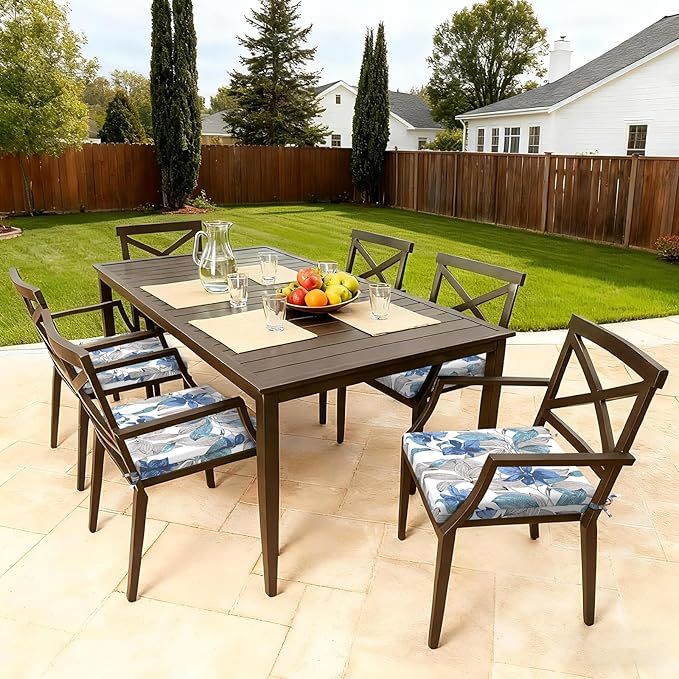 LVTXIII Outdoor Chair Cushions, Fade-Resistant Patio Furniture Cushions Outdoor Chair Pads with Ties for Dining Chairs and Garden Furniture Use, 19"x19"x2" Pack of 2, Clemens Noir Blue
