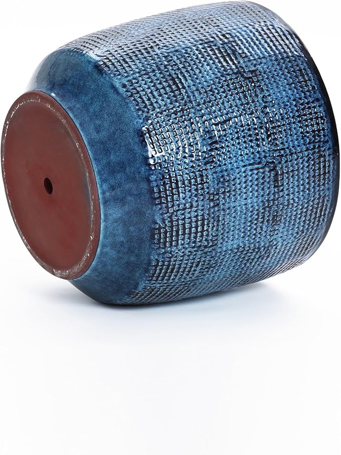 LuxenHome 15.75" Dia Large Ceramic Pots for Plants, Teal Blue Glazed Planters for Outdoor Plants, Round Indoor Flower Pots with Drainage Hole and Rubber Plug for Home Garden Patio