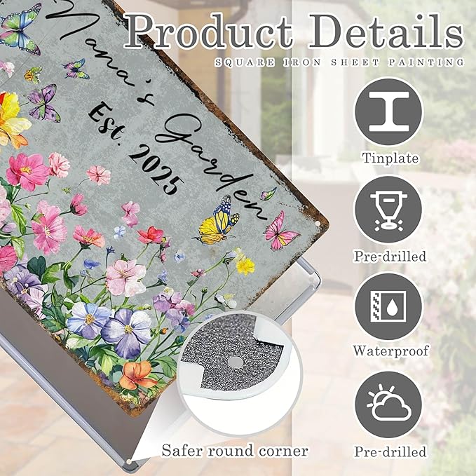 Custom Garden Signs Personalized Metal Tin Sign for Women, Funny Welcome Metal Sign for Outdoor, Patio, Yard Rustic Home Decor Gift for Mothers Day, Grandmas, and Gardening Lovers