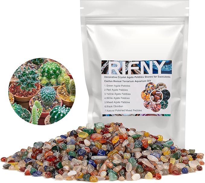 RIFNY Decorative Polished Rocks, 0.3" Gravel Rocks Crushed Crystal for Plant Flower Pots Succulents Cactus Bamboo Plant Vase Filler Aquarium Fish Tank Decorations and DIY Craft (1.5 LB, Color)