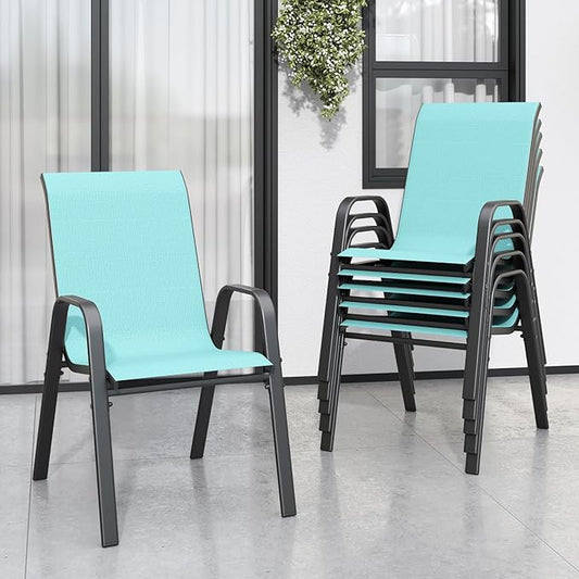 Patio Chairs Set of 6, Stackable Outdoor Dining Chairs for All Weather Textilene Fabric & Metal Frame, Outdoor Chairs Set for Backyard Deck Garden