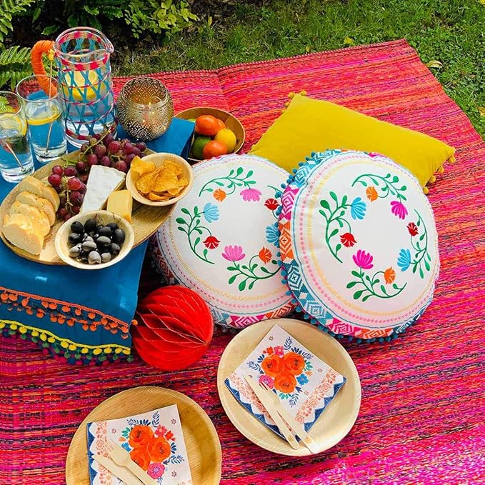 Talking Tables Red Boho Woven Waterproof Outdoor Rug - Plastic, Lightweight & Non Slip Mat - for Garden, Patio, Decking, Bathroom, Utility, Picnic