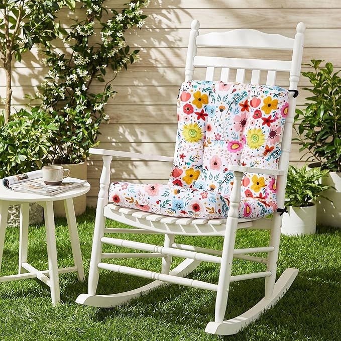 Hoteam 4 Set Outdoor Deep Seat Patio Chair Cushions Waterproof Patio Cushions Set 20 x 42 Inch for Furniture Replacement Removable Seat and Back(Watercolor Flowers)