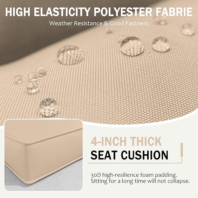 Outdoor Cushions for Patio Furniture with 5 Pillows, Waterproof Patio Furniture Cushions Replacement, 4" Deep Seat Outdoor Sectional Cushions for 4-seat Patio Furniture Chair Sofa Couch,Sand
