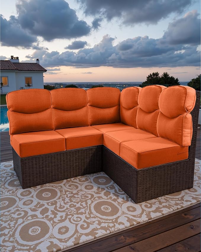 Luxury 24x24x6 Outdoor Cushions for 5-Seat Sectional Sofa Set of 5 - Water-Repellent 11-Piece Patio Cushion for Outside Rattan Wicker Loveseat Chair L-Shape Couch - Orange/Smile