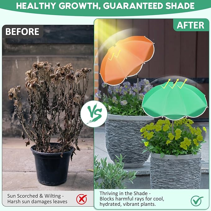 23.6" Adjustable Garden Umbrella Shade for Outdoor Use, Potted Greenery & Garden Beds – Angle-Adjustable Sun Protection