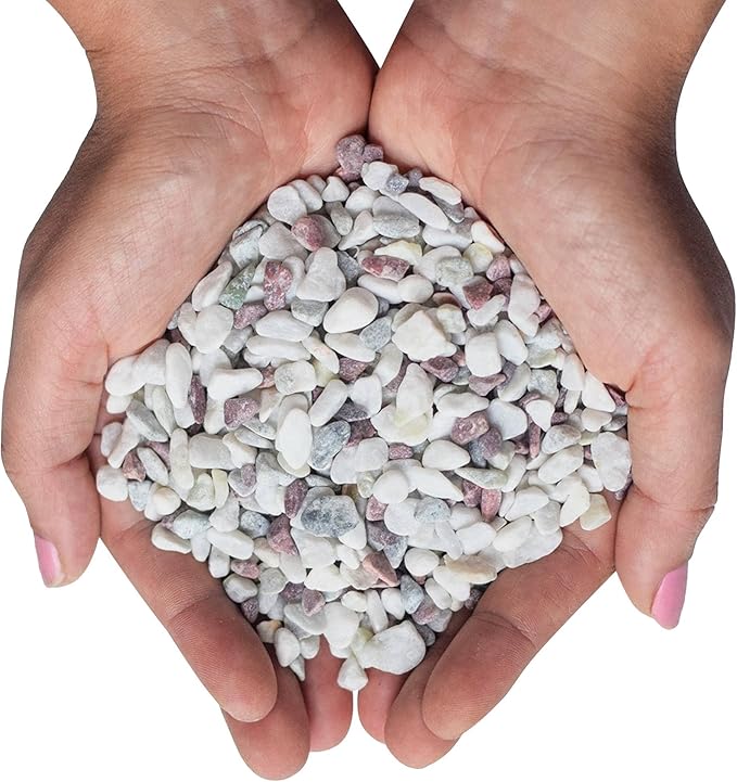 Decorative Pebbles for Plants and Vases - White Rocks with Red, Green, and Blue Pastel Accents - 2.5 lbs Natural Stone Top Dressing for Potted Plants and Succulents - 1/5" to 3/8" Size (5-10 mm)