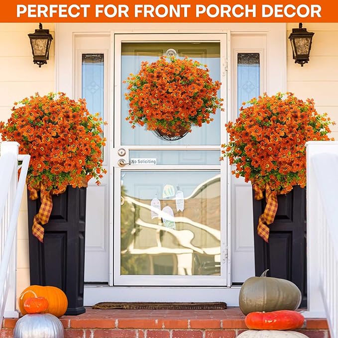 16 Bundles Artificial Mums for Outdoors Garden Home Decoration Fake Mums Decoration UV Resistant Lifelike Faux Silk Daisy for Outside Home Planter Front Porch Patio Thanksgiving Decor Thanksgiving