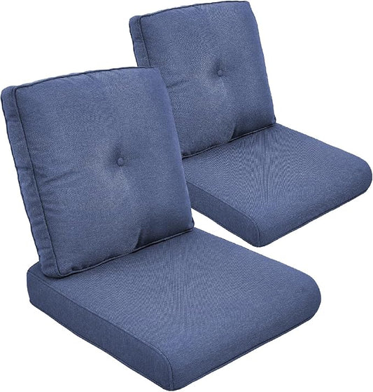 Outdoor Chair Cushion Set of 2, Waterproof Outdoor Seat Cushions 25x22, Patio Chair Cushions for Outdoor Furniture, Couch Cushion Replacement, Include 2 Back & 2 Seat Cushions, Button/Blue