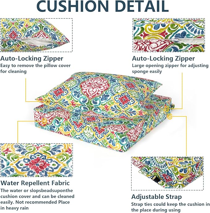 Outdoor Deep Seat Cushion Set, Water Repellent 24"x24" Patio Thick Cushions Replacement with Seat & Back Pillow for Patio Sofa, Wicker Chair, Couch - Damask Red