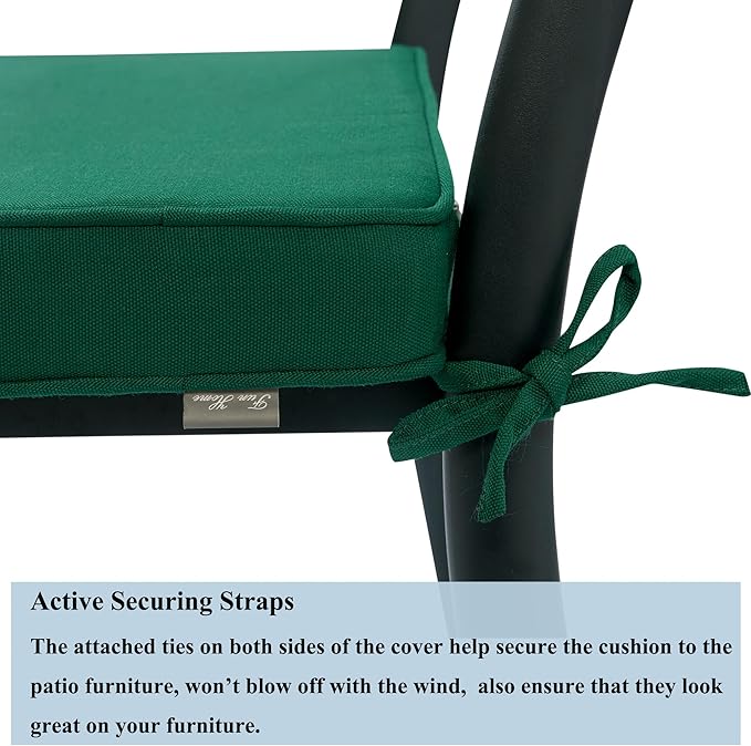 FUNHOME Indoor/Outdoor Chair Cushions Set of 2, 18 x 18 x 2.5 Inch Square Corner Outdoor Cushions for Patio Furniture,2 Packs Patio Chair Cushions with Ties-Dark Green
