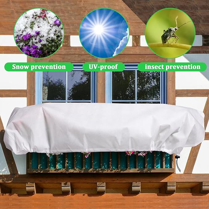 DECOHS 3 Pcs Rectangular Winter Plant Freeze Protection Cover - 39.3" x 17.7" x 15.7" Balcony Planter Box Cover - Frost Bags Wraps Blanket for Flower Boxes