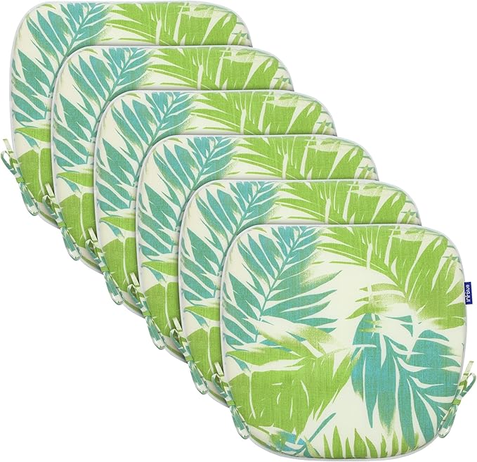 SleepMan Outdoor 17"x16" Chair Cushions with Ties Set of 6, Water Resistant All Weather U-Shape Seat Pads for Patio Garden Furniture Indoor Fade Resistant Patio Cushions (Green Bamboo)