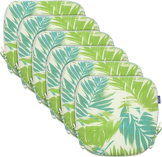 SleepMan Outdoor 17"x16" Chair Cushions with Ties Set of 6, Water Resistant All Weather U-Shape Seat Pads for Patio Garden Furniture Indoor Fade Resistant Patio Cushions (Green Bamboo)