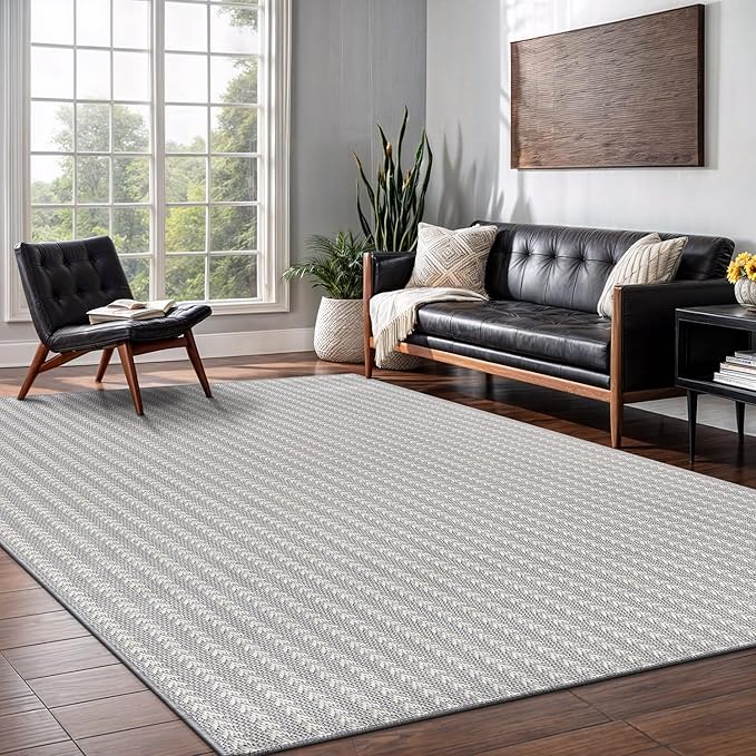 Washable Outdoor Rug 6x9 Modern Area Rugs Outdoor Carpets Striped Pattern Non Shedding Waterproof Easy Clean Patio Deck Porch Living Room Bedroom Garden RV (6 X 9 Gray)