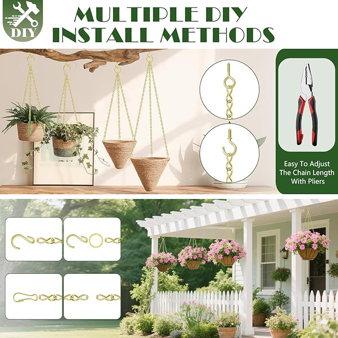 236 Inch Metal Gold Hanging Basket Chain,Decorative DIY Hanging Chain for Planter, Photo,Bird Feeder,Wind Chimes，Planters Baskets
