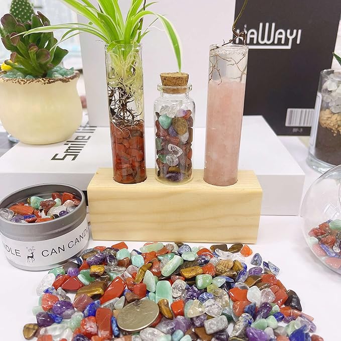 LAIDANLA Decorative Tumbled Gravel Chakra Colorful Crystals Chip Polished Bulk Natural Gem Aquarium Gravel Rocks Pebbles Fish Tank Gravel Vase Filler Succulents Terrarium Supplies 100g