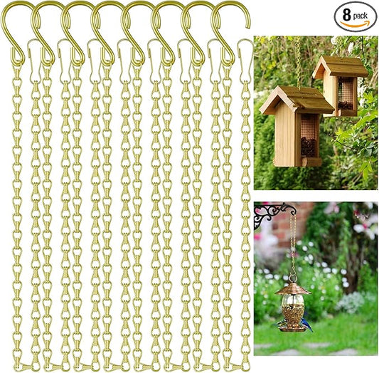 garini 26 Inch Hanging Basket Chain with Hooks,Gold Hanging Chain for Hanging Bird Feeders, Billboards, Chalkboards, Basket, Planters, Lanterns, Wind Chimes and Decorative, 8 Pack