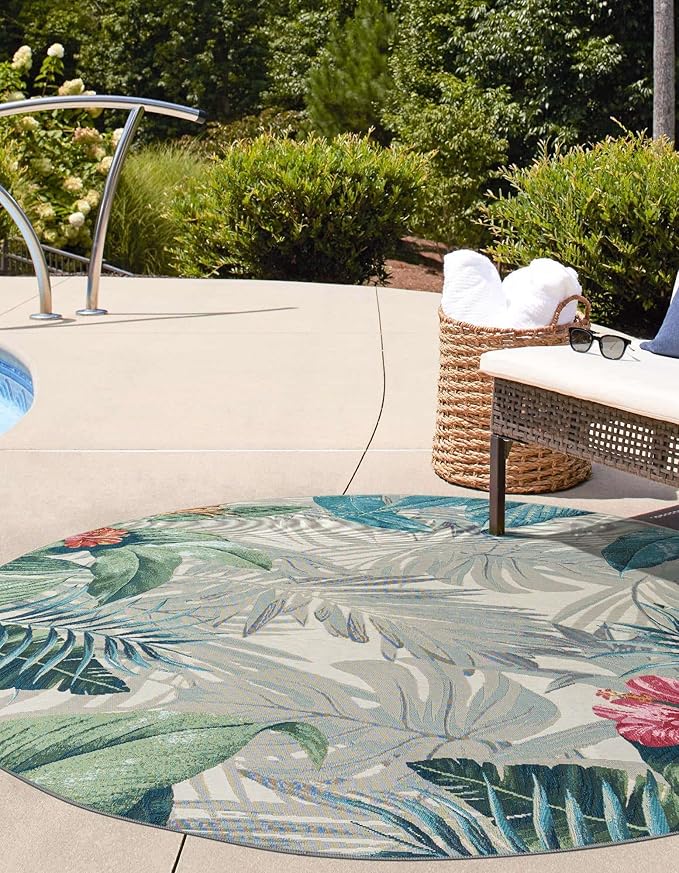 Unique Loom Outdoor Botanical Collection Area Rug - Kula (12' Round Multi/Gray)