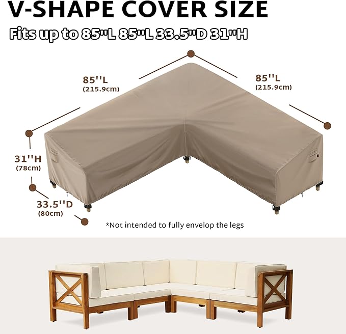 iBirdie Outdoor Sectional Cover fit 85 x 85 inch, 84 x 84, 83 x 83, 82 x 82 L-Shaped Patio Sofa Waterproof Weatherproof 600D Heavy Duty Garden Furniture Cover for Outside L Shape Couch, Brown