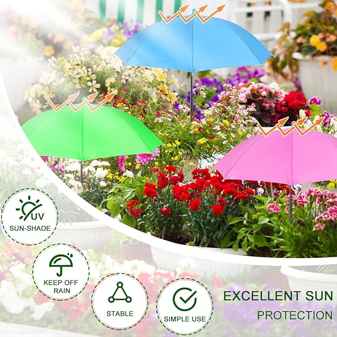 Plant Umbrella Shade for Potted Plants, 3Pcs Flower Umbrella for Plants, Garden Shade Cover, Portable Sun Shade for Plants - Ideal for Outdoor Potted Plants and Hydrangeas (Pink + Bule + Green)