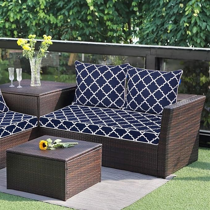 Outdoor Loveseat Cushion Set 44'' x 24'', Outdoor Cushions for Patio Furniture with Fastness Cover, Water Repellent Outdoor Seat Cushion and Couch Back Cushions for Bench, and Swing (Blue Plaid)