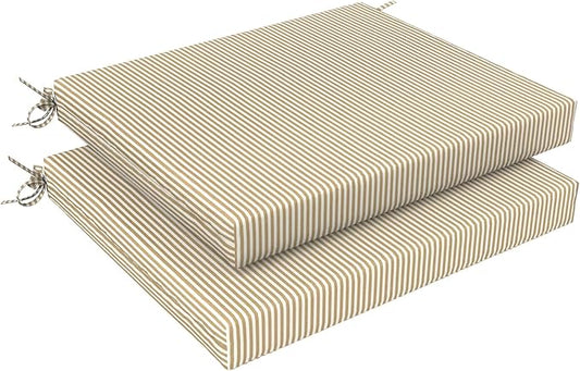 LVTXIII Outdoor Seat Cushions Seasonal Replacement Chair Cushions, Patio Chair Pads with Ties for Dining Chairs and Garden Furniture, (Square Back, 18.5"x16"x2", 2 Pack, Strip Beige)