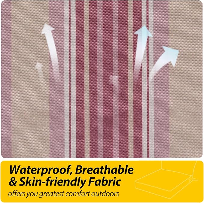 AAAAAcessories Outdoor Seat Cushions for Chairs, Fade-Resistant, Waterproof Patio Furniture Replacement Cushions, 25.5" x 25.5" x 5" + 25.5" x 13.5", Set of 4, Dusty Rose Garden Stripe