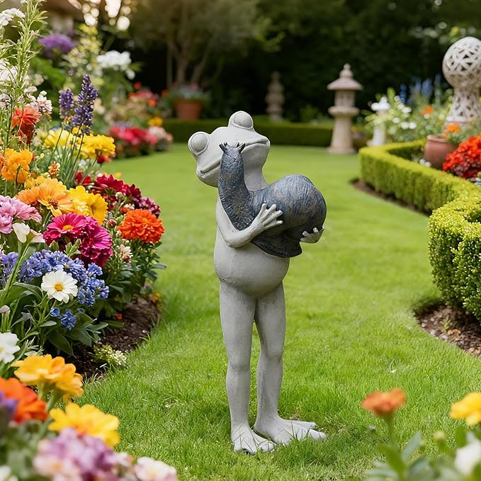 Frog with Snail Garden Statue – Whimsical Resin Decor Figurine for Yard Desk frog gifts for women Figurines Pathway Outdoor Unique Gift Idea for Garden Lovers Sculptures 5.9*3.25*4.25 LC Lcdecohome