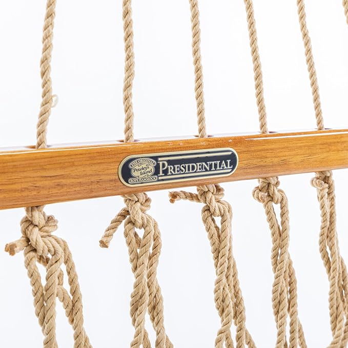 Original Pawleys Island Deluxe Tan DuraCord Rope Hammock – 13 ft. x 65 in, 2-Person, 450 lb Capacity, Oak Spreader Bar, Zinc-Plated Hardware, Handcrafted in The USA