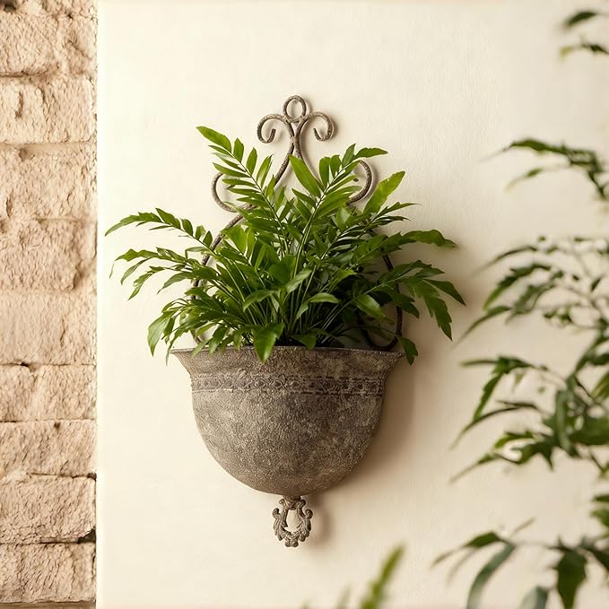 Vintage Wall Planters for Indoor Plants - Metal Wall Planter Holder, Half Round Hanging Basket Flower Pots, Unique Pastoral Retro Decoration for Succulent, Outdoor(H- 20.5 in)