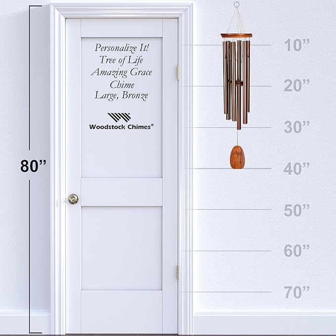 Woodstock Wind Chimes Personalized Amazing Grace Memorial Chime for Outside 40'' Large Bronze Sympathy Customized Tree of Life Inspirational Wind Chime for Outdoor Patio Home Garden Decor (P-AGLBR16)