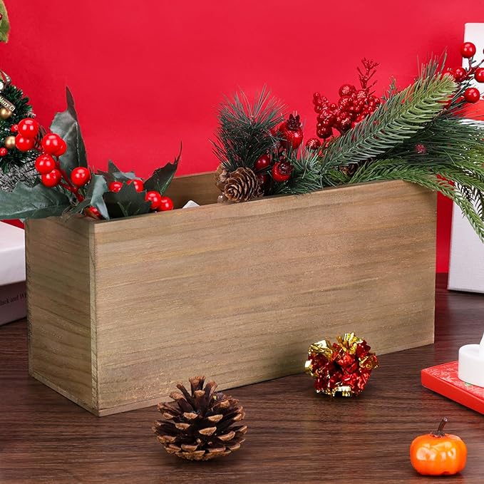 6 Pcs Rustic Wooden Boxes for Storage, Decorative, Display, Arts & Crafts, Rectangle Wooden Crate Wood Planter Box Party Food Risers Wedding Table Centerpiece Home Decor, Brown