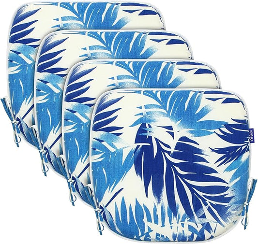 SleepMan Outdoor 17"x16" Chair Cushions with Ties Set of 4, Water Resistant All Weather U-Shape Seat Pads for Patio Garden Furniture Indoor Fade Resistant Patio Cushions (Blue Bamboo)