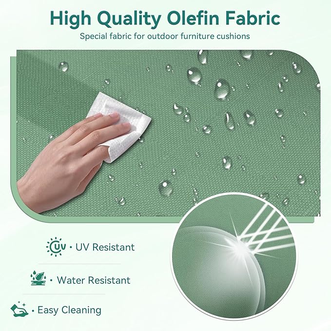 Outdoor Chair Cushions 23" x 24" x 4", Patio Deep Seat Replacement Cushions Set with Zippered Removable Cover, Weather-Resistant Olefin Fabric for Garden Chair Sofa Couch, Set of 5, Green