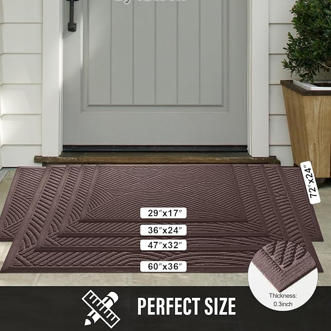 Sturdy Front Door Mat, Absorbent Muddy Dirt Resist Welcome Door Mats Outdoor Indoor, Stain and Fade Resistant, Non-Slip Backing Entry Mat Low Profile Doormat for Entryway, 72×24, Coffee