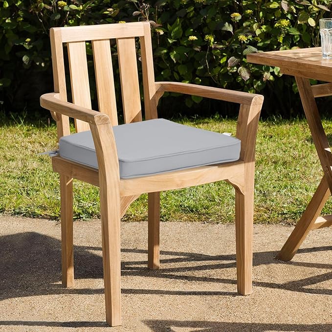 GUEGLSA Patio Seat Cushions 18 inch,Waterproof Square Chair Pad with Ties,18''x18'' Indoor Outdoor Chair Cushion for Garden Furniture,Set of 2,Grey