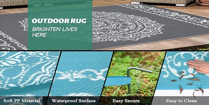 Modern Abstract Art Decor Stone Texture White Grey Waterproof Outdoor Area Rugs for Garden Balcony Backyard RV Camping Pool Patios Deck Carpets Quick Dry Easy Clean Thin Low Pile Floor Mats 10x14