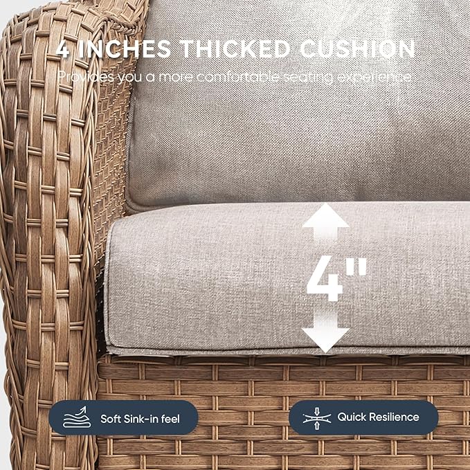 Outdoor Rattan Chair Cushions 2 Packs - Outside High Back Comfortable Thickened Pillow 22x24 with Zipper Cover for Patio Rocking Swivel Chairs Loveseat Sofa – Beige/Crescent