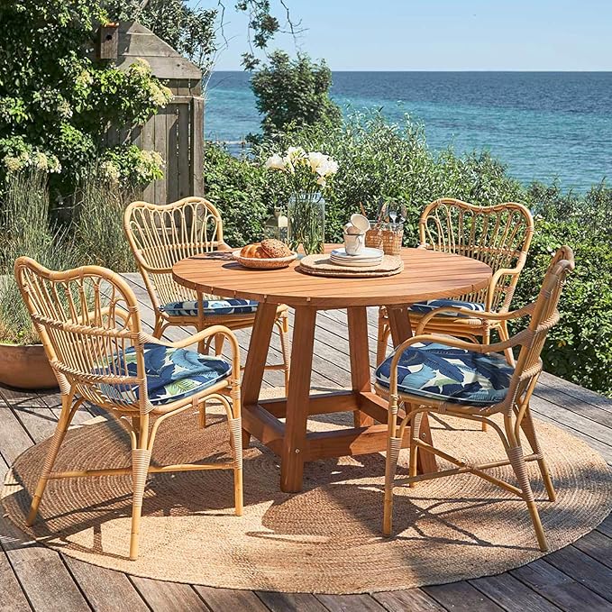 Outdoor Chair Cushions 16"x17" Set of 4, Water Resistant Patio Chair Pads with Ties, Seat Cushions for Home Garden Furniture Decoration, Swaying Palms Blue
